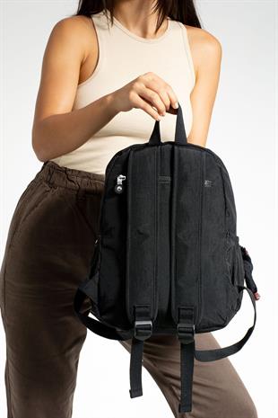 Siyah 3001 Sanmorris Unisex Suya Dayanıklı Kumaş Çok Gözlü Sırt Çantası