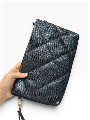 Siyah  baskılı  deri  Kadın clutch çanta kılaç çanta portföy çanta el çantası ebat 20cm30