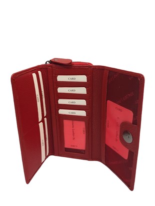 ElizaBell Kırmızı Gerçek Deri Kadın Cüzdanı %100 Deri Büyük Para Kart Çantası