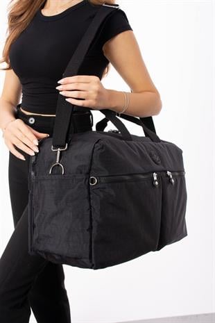 Siyah Günlük Seyahat Çantası Su Geçirmez İthal Krinkıl Kumaş Çok Gözlü Bölmeli Astarlı 5447