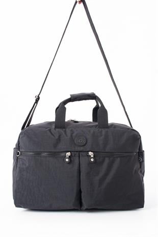 Siyah Günlük Seyahat Çantası Su Geçirmez İthal Krinkıl Kumaş Çok Gözlü Bölmeli Astarlı 5447