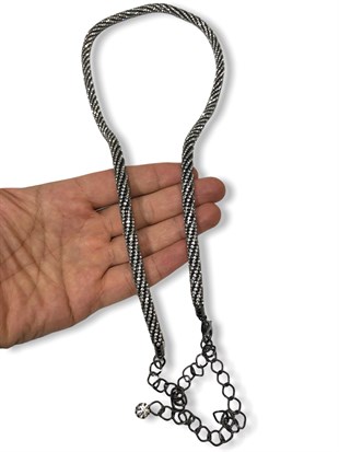 Siyah Kadın Kemer Boru Zincir Taşlı Abiye Elbise Kemeri  75 Cm Taş Kısmı 20Cm Zincir 105 Cm 