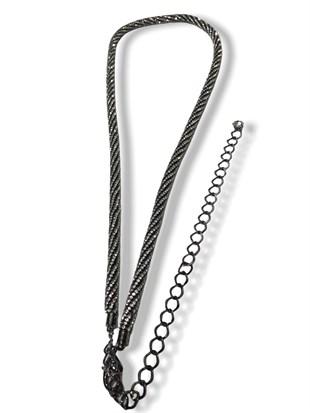 Siyah Kadın Kemer Boru Zincir Taşlı Abiye Elbise Kemeri  75 Cm Taş Kısmı 20Cm Zincir 105 Cm 