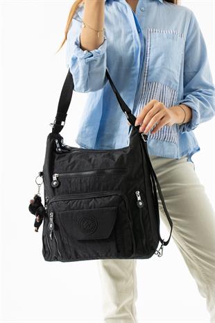 Siyah Kırinkıl kumaş sırt ve kol çantası çift kullanımlı su geçirmez kumaş çanta 