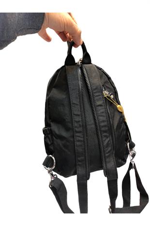 Siyah Küçük kırınkıl kumaş sırt çantası ebat 28cm22