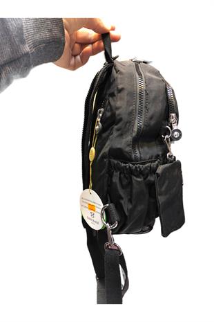 Siyah Küçük kırınkıl kumaş sırt çantası ebat 28cm22