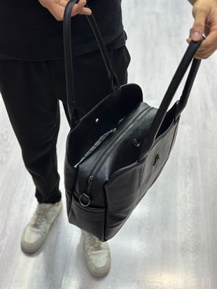 Siyah Mega kadın omuz çantası 3 gözlü yumuşak deri ebat 36cm26 