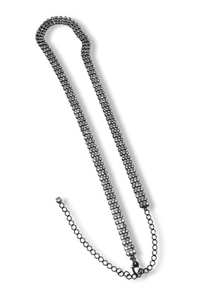 Siyah Renk Kadın Kemer 3 sıra Su Yolu Abiye Elbise Kemeri  75 Cm Taş Kısmı 20Cm Zincir 105 Cm 