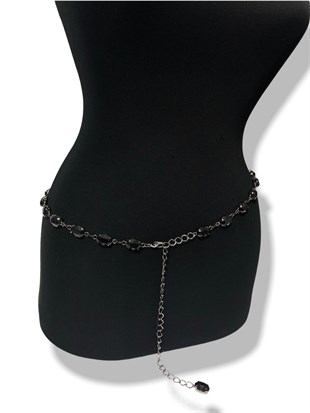 Siyah Renk Kadın Kemer Oval Taş  Abiye Elbise Kemeri  75 Cm Taş Kısmı 20Cm Zincir 105 Cm 