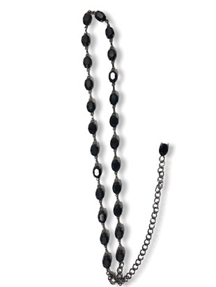 Siyah Renk Kadın Kemer Oval Taş  Abiye Elbise Kemeri  75 Cm Taş Kısmı 20Cm Zincir 105 Cm 