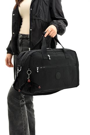 Siyah Sanmorris Unisex Su Geçirmez Buruşuk Kumaş Çapraz Seyahat ve Spor Çantası