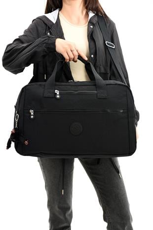 Siyah Sanmorris Unisex Su Geçirmez Buruşuk Kumaş Çapraz Seyahat ve Spor Çantası