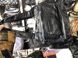 Siyah Yıkanmış deri iki gözlü kadın omuz çantası ebat 30cm32 