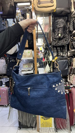 Taşlı kot çanta. Omuz çantası ebat 40cm30