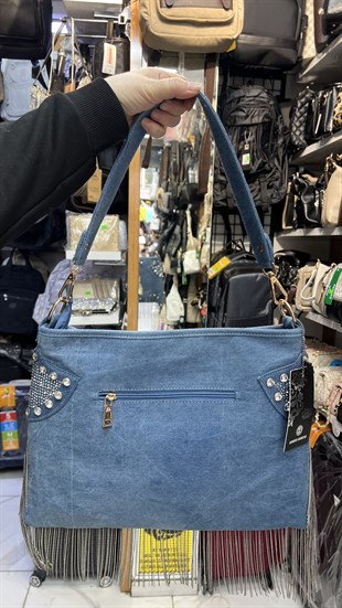 Taşlı kot çanta. Omuz çantası ebat 40cm30