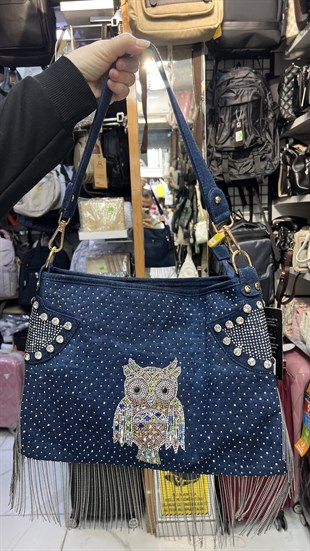 Taşlı kot çanta. Omuz çantası ebat 40cm30