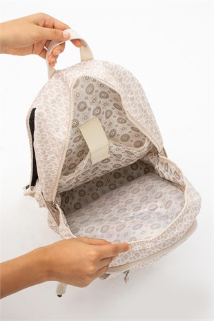 Ultra Hafif Çok Cepli Su Geçirmez Sırt Çantası Unisex Desenli Krem (Model: 571-2E)