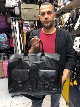 Unisex Siyah Kroko El Valizi Seyahat Çantası boyut 47cm37cm27 cm