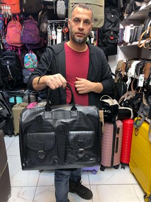 Unisex Siyah Kroko El Valizi Seyahat Çantası boyut 47cm37cm27 cm
