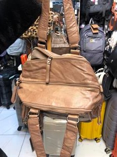 Vizon renk Suni Deri Çok Bölmeli Çapraz ve Omuz Çantası Siyah (Model: 571-9-12FF)