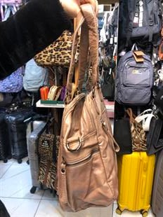 Vizon renk Suni Deri Çok Bölmeli Çapraz ve Omuz Çantası Siyah (Model: 571-9-12FF)