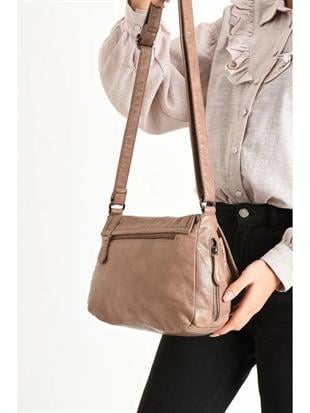 Vizon Yıkanmış Deri Çapraz Askılı Omuz Çantası