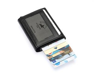 Westpolo Mories Unisex Hakiki Guti Deri Mekanizmalı Cüzdan Kartlık - Siyah