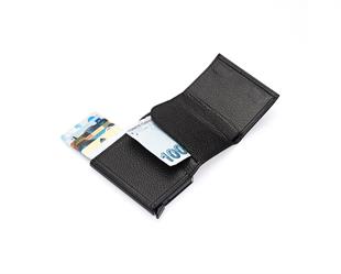 Westpolo Mories Unisex Hakiki Guti Deri Mekanizmalı Cüzdan Kartlık - Siyah