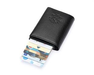 Westpolo Mories Unisex Hakiki Guti Deri Mekanizmalı Cüzdan Kartlık - Siyah