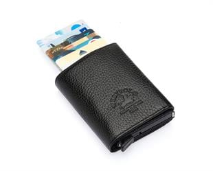 Westpolo Mories Unisex Hakiki Guti Deri Mekanizmalı Cüzdan Kartlık - Siyah