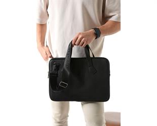 Westpolo Vegan Deri Slim Model El ve Omuz Askılı Laptop Çantası - Siyah