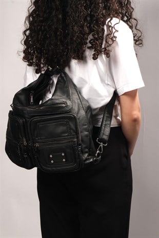 Yıkanmış deri çanta ebat 37cm35 sırt ve omuz kol çantası 