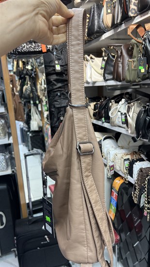 Yıkanmış deri sırt ve kol çantası 37cm35
