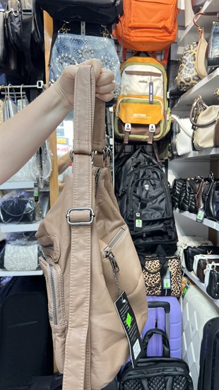Yıkanmış deri sırt ve kol çantası 37cm35