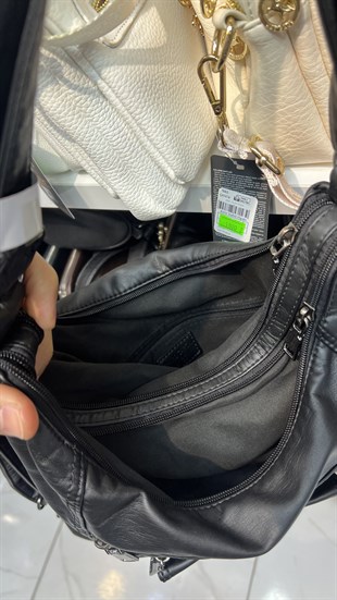 Yıkanmış deri sırt ve kol çantası 37cm35