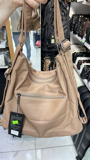 Yıkanmış deri sırt ve kol çantası 37cm35