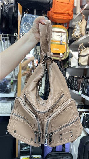 Yıkanmış deri sırt ve kol çantası 37cm35