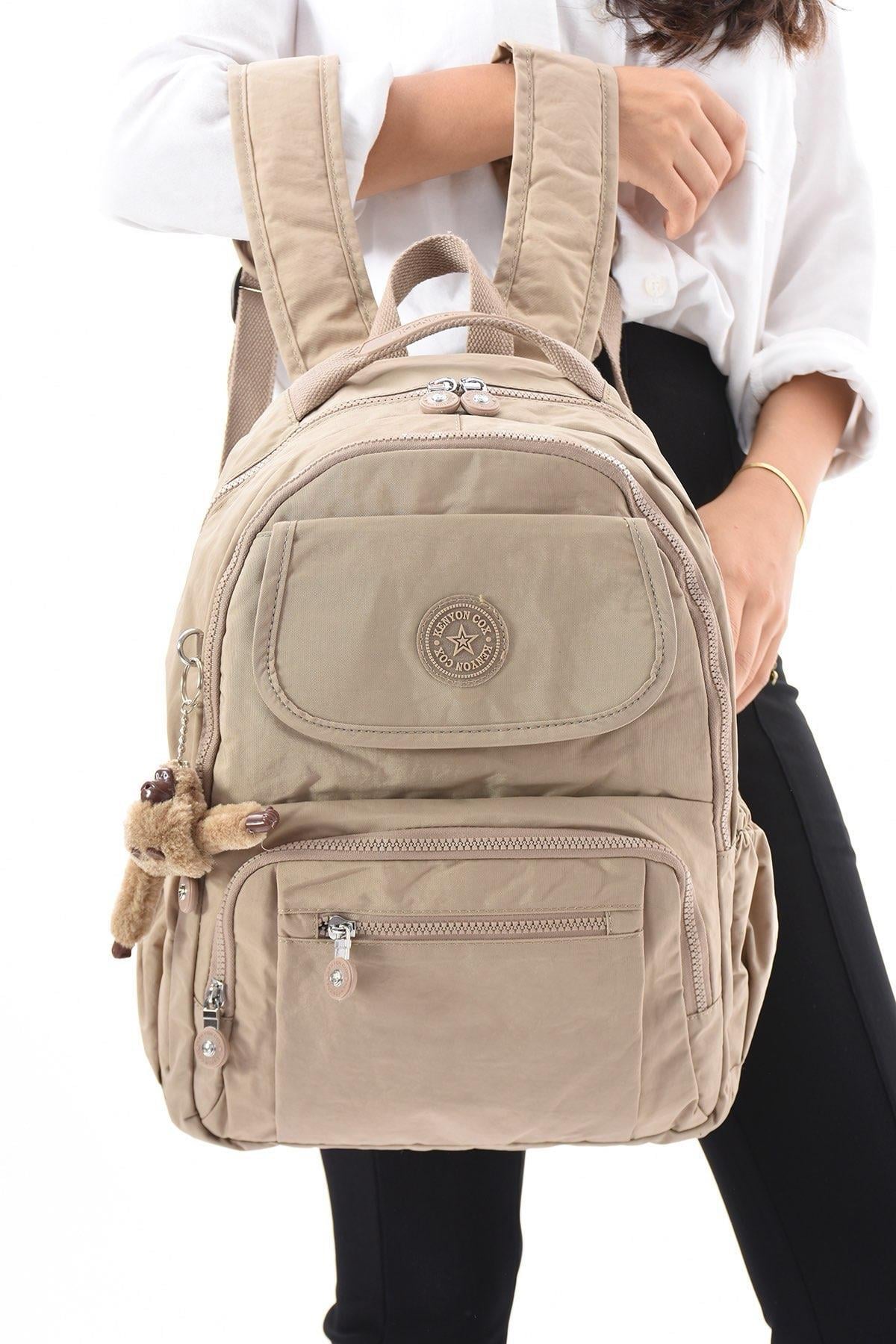 8866 Kenyon Cox Kahve Orta Boy Okul Ve Günlük Krinkıl Kumaş Sırt Çantası 40X30CmDerinlik 15 Cm
