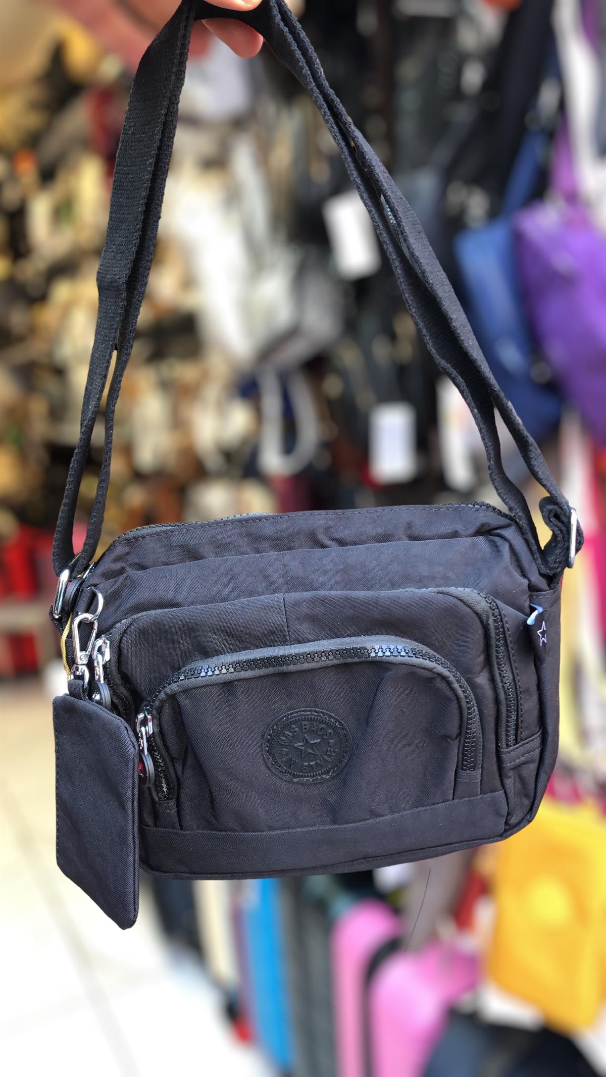 Siyah Çapraz kırınkıl postacı çanta küçük çok gözlü |elizabell.com.tr