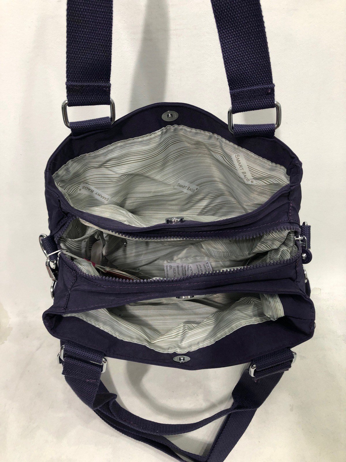 Smart Bag çok gözlü bayan krinkıl kumaş omuz çantası ebat 30cm25cmMÜRDÜM |  elizabell.com.tr