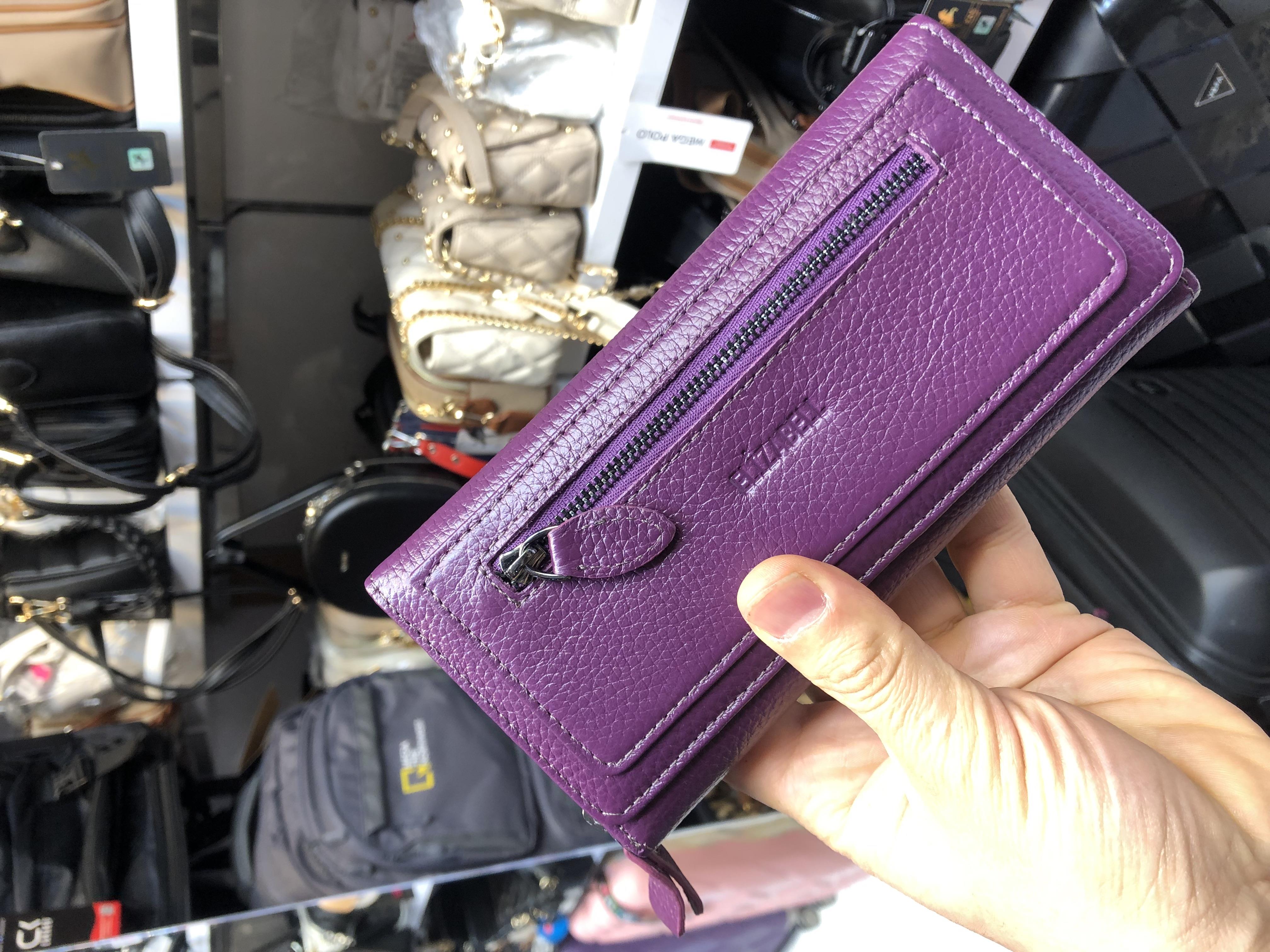 ElizaBell Mürdüm Gerçek Deri Kadın Cüzdanı %100 Deri Büyük Para Kart Çantası