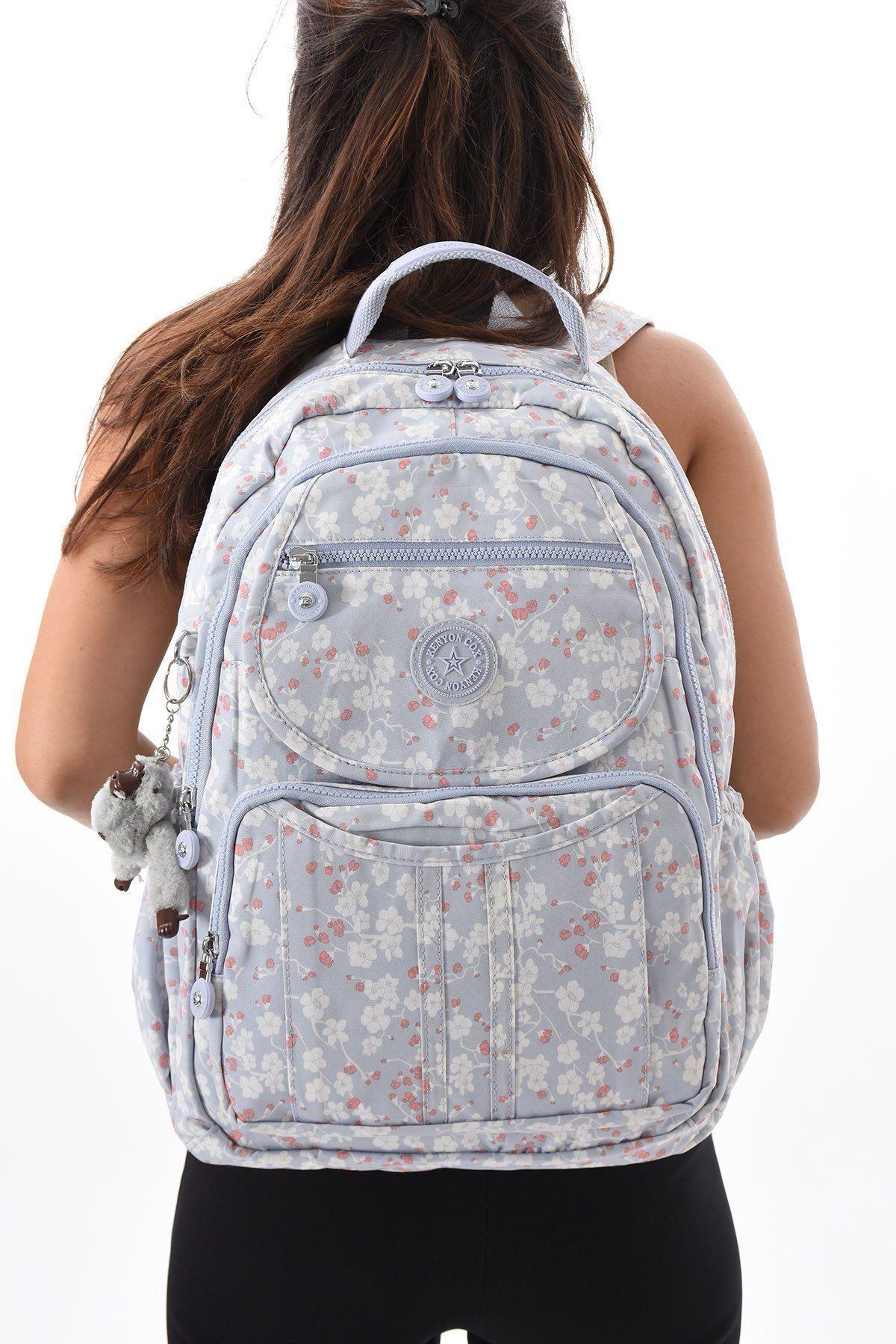 Gri çiçekli  Kenyon Cox 8860 Mor Unisex Klınkır Maymunlu Günlük ve Okul Sırt Çantası 