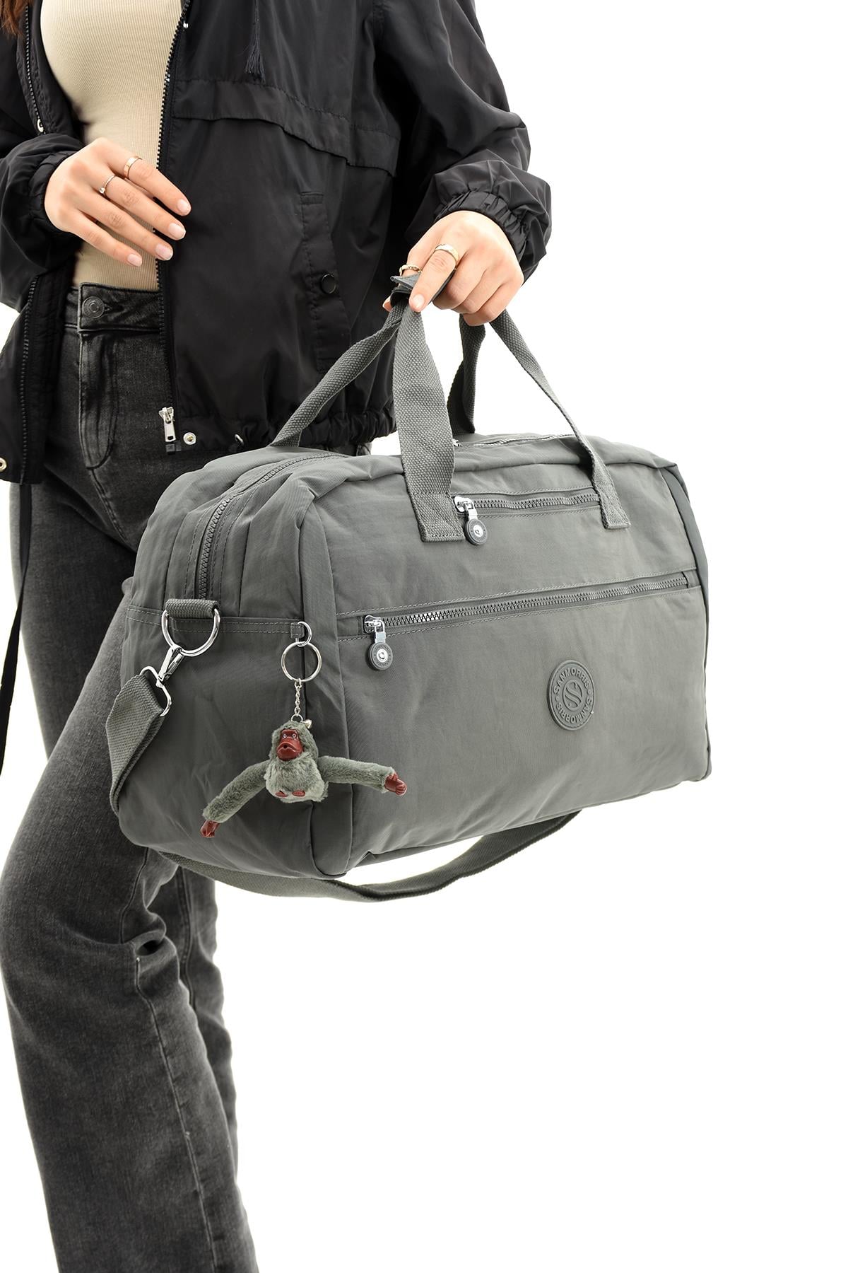 Gri Sanmorris Unisex Su Geçirmez Buruşuk Kumaş Çapraz Seyahat ve Spor Çantası