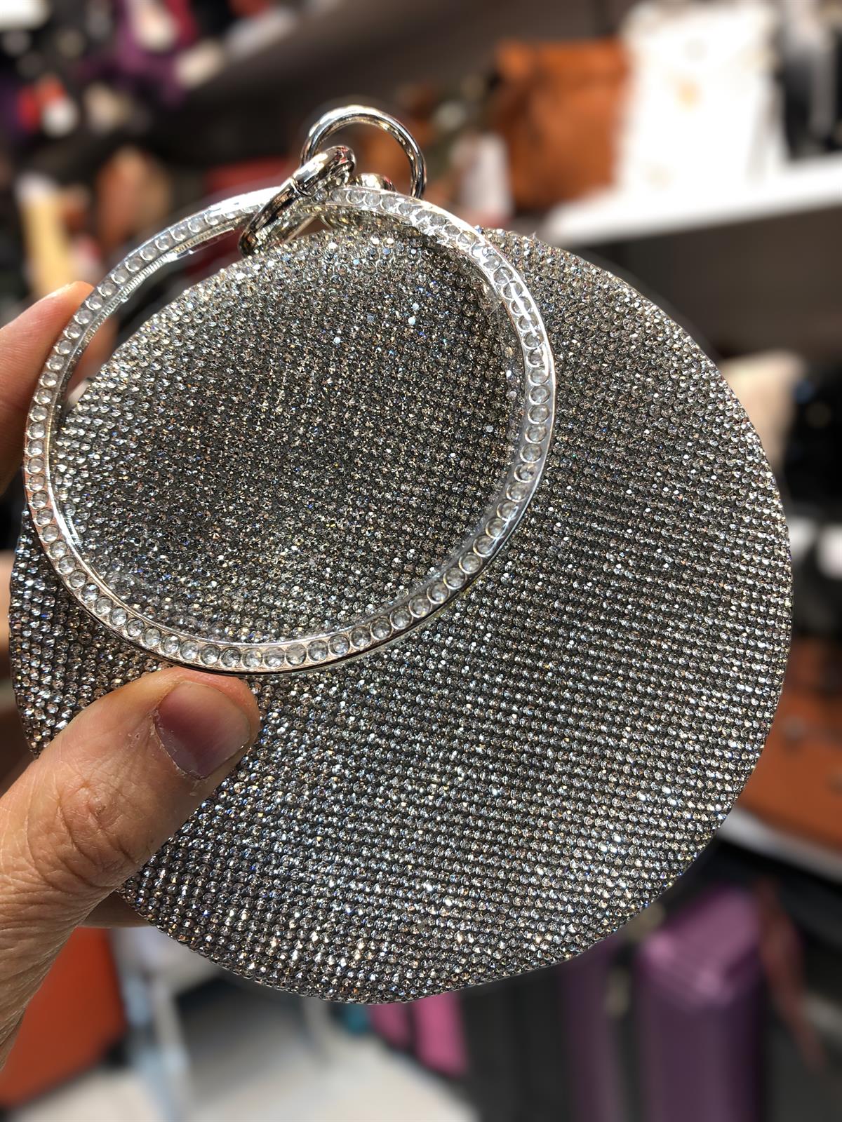 Gümüş abiye çanta Yuvarlak abiye çanta bilekli model gümüş