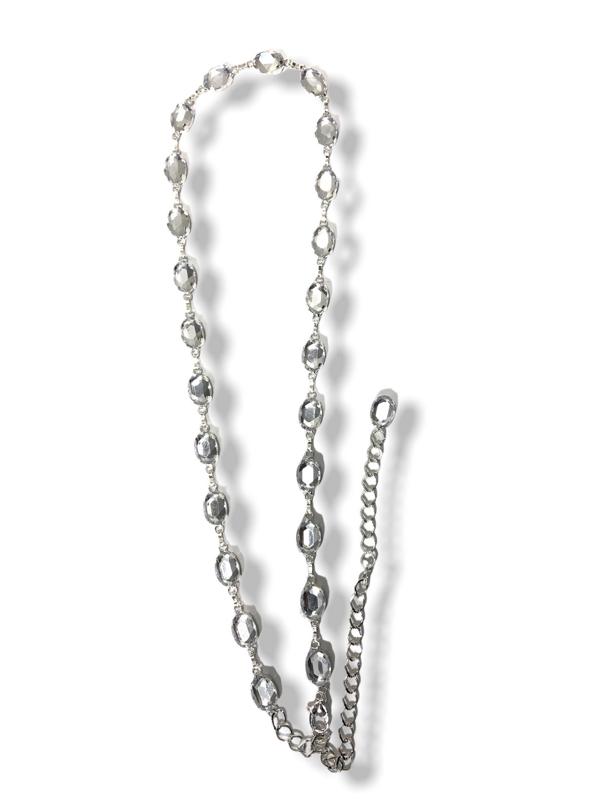 Gümüş Renk Kadın Kemer Oval Taş Abiye Elbise Kemeri 75 Cm Taş Kısmı 20Cm  Zincir 105 Cm |elizabell.com.tr