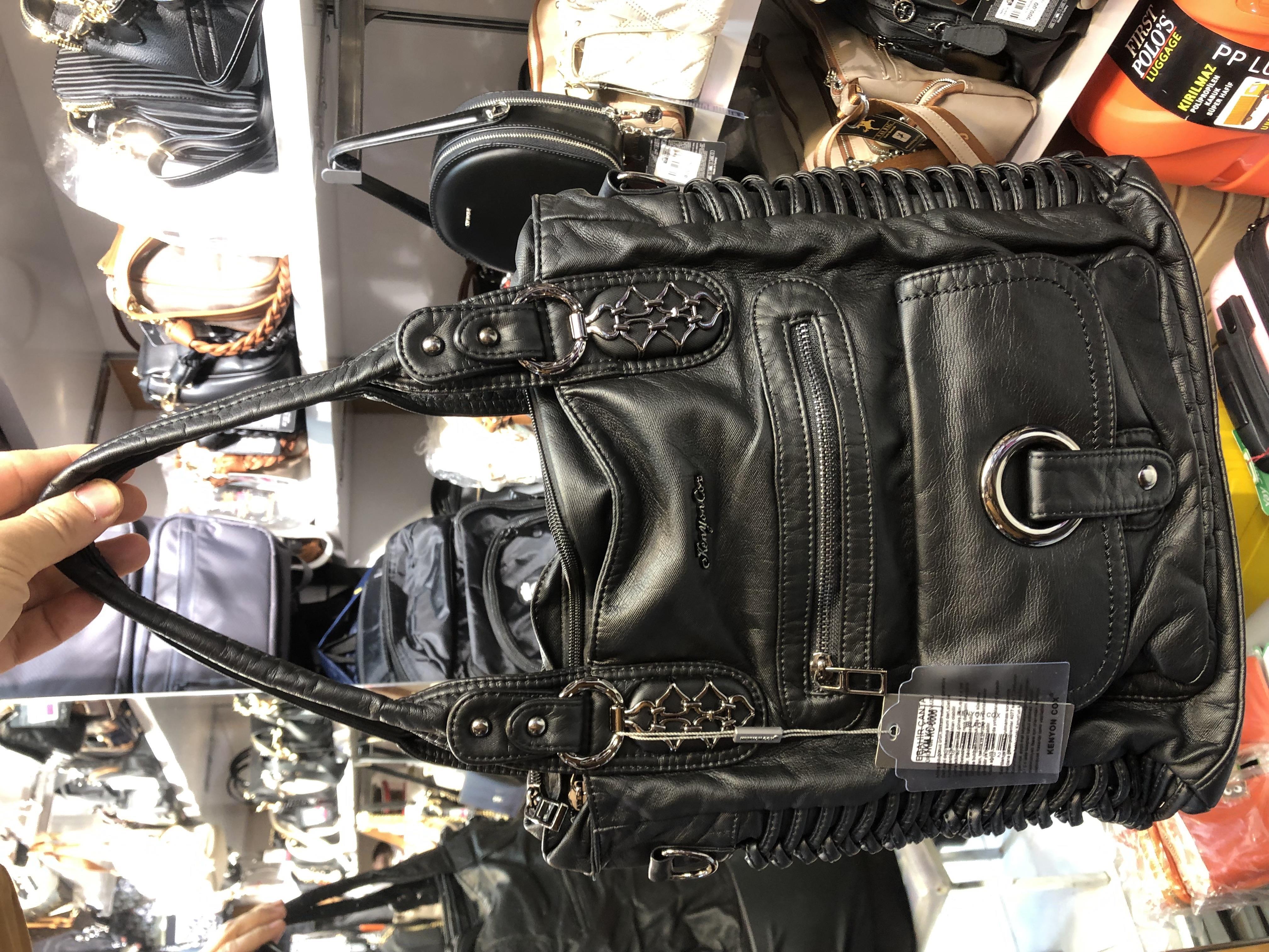 KenyoN Cox yıkanmış deri omuz çantası 2 gözlü ebat 32cm32