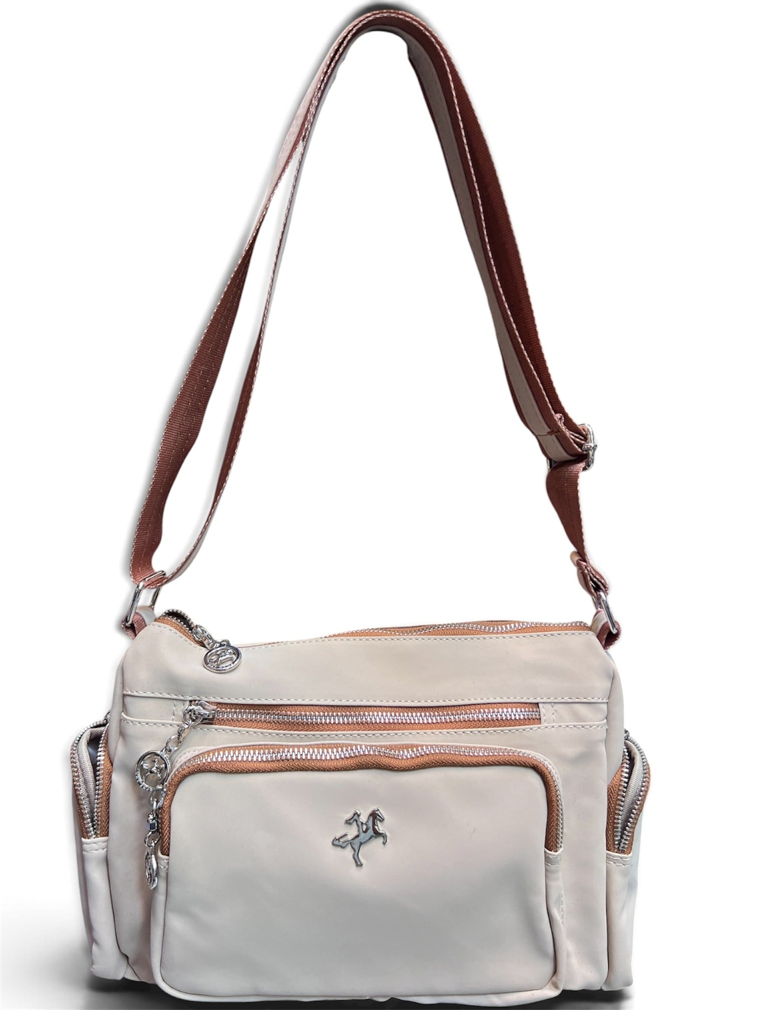 Krem  kumaş  Nas Bag Kadın Çapraz Çok Gözlü Günlük Çanta  ( 30x22 cm ebatlarındadır.