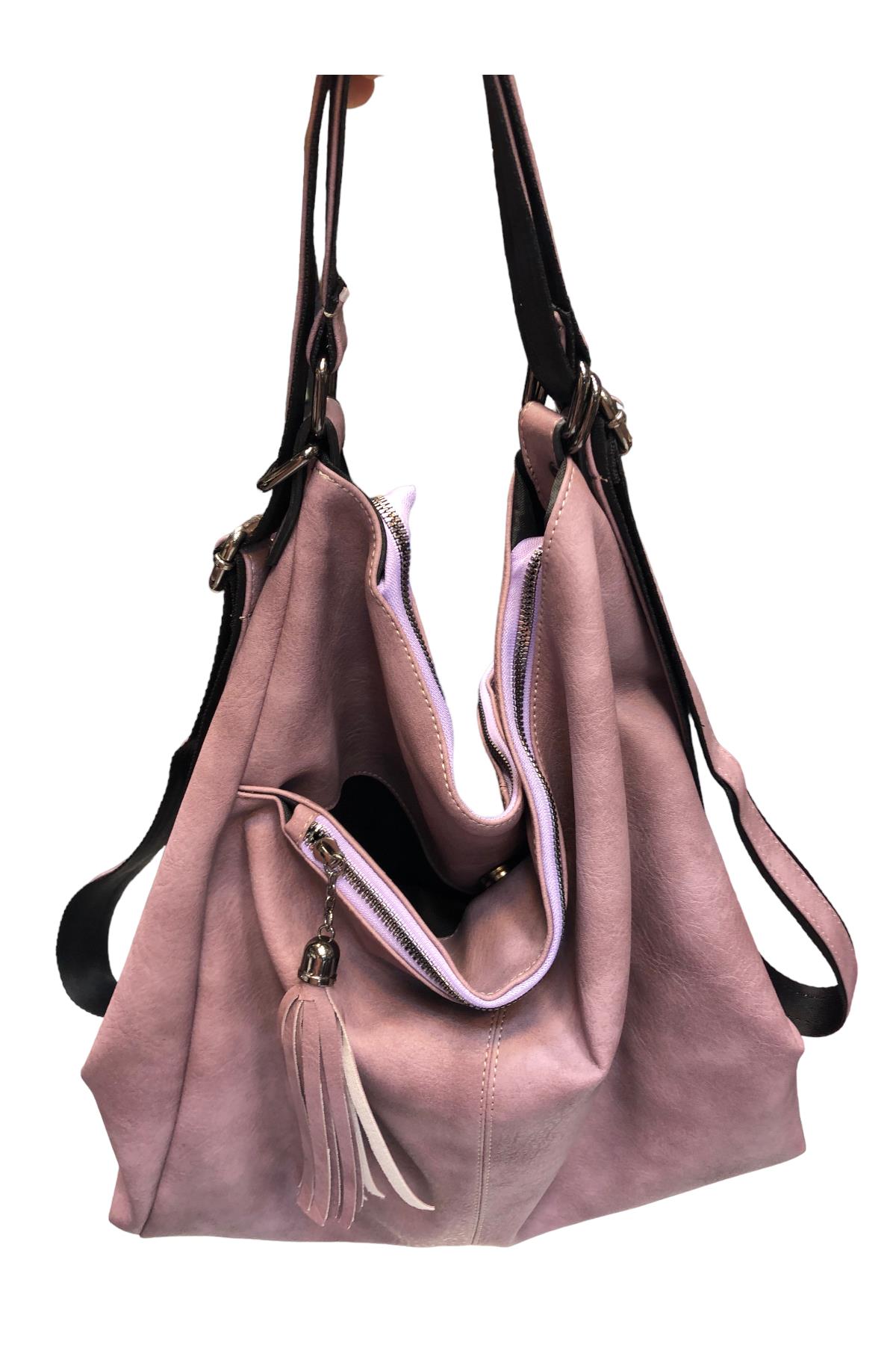 Lila Kadın sırt ve kol çantası modeli yumuşak deri ebat 40 cm 35  |elizabell.com.tr