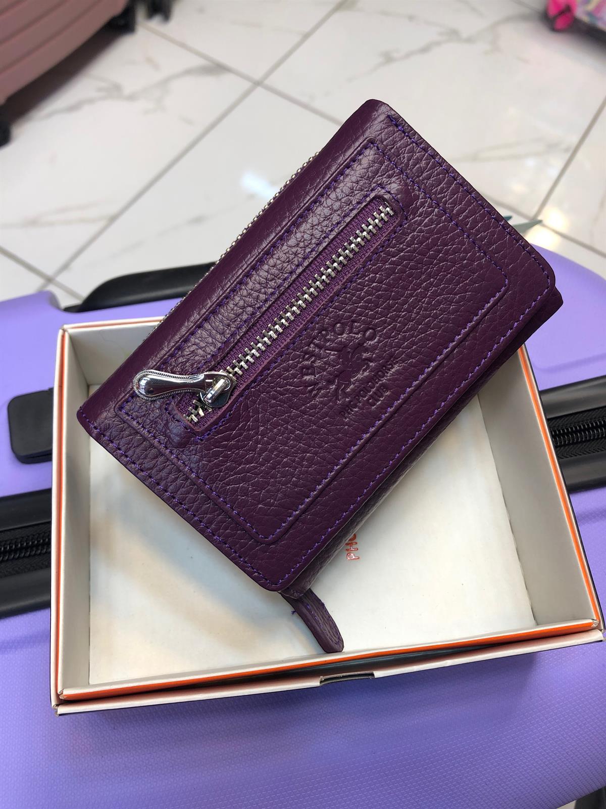 Mor kadın cüzdan mürdüm para çantası ebat 15cm10 gerçek deri kadın cüzdanı  |elizabell.com.tr