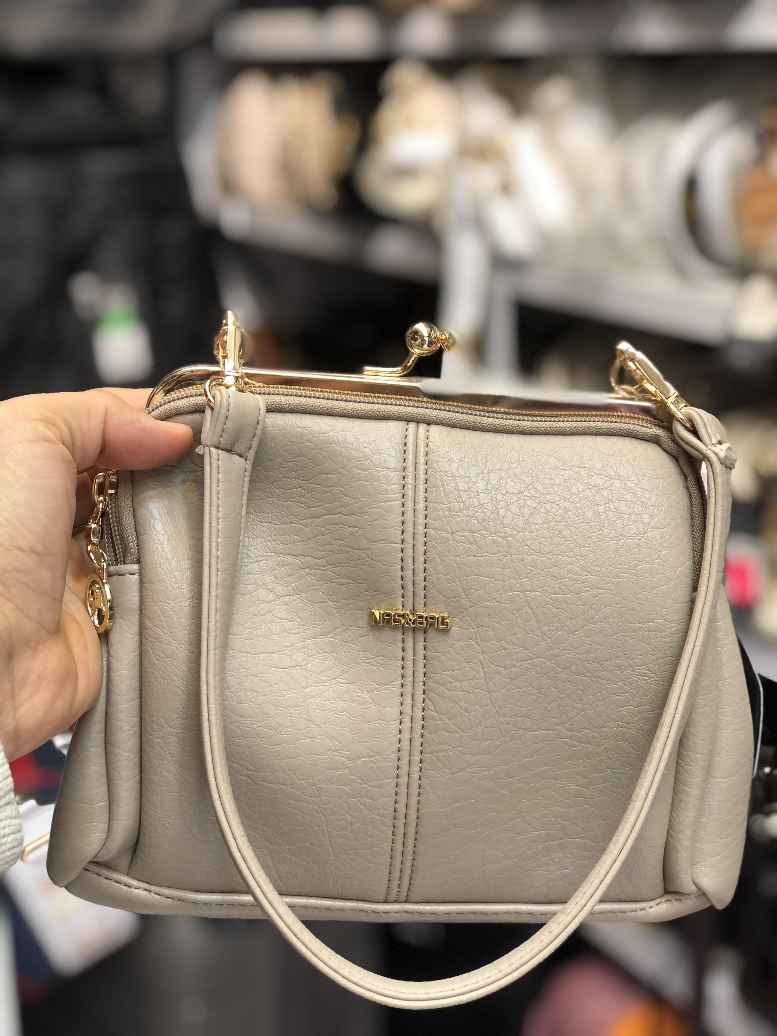 Nas Bag Burslu Klipsli Vintage Omuz ve Çapraz Çanta (23x20 cm ebatlarındadır) Kum Victoria